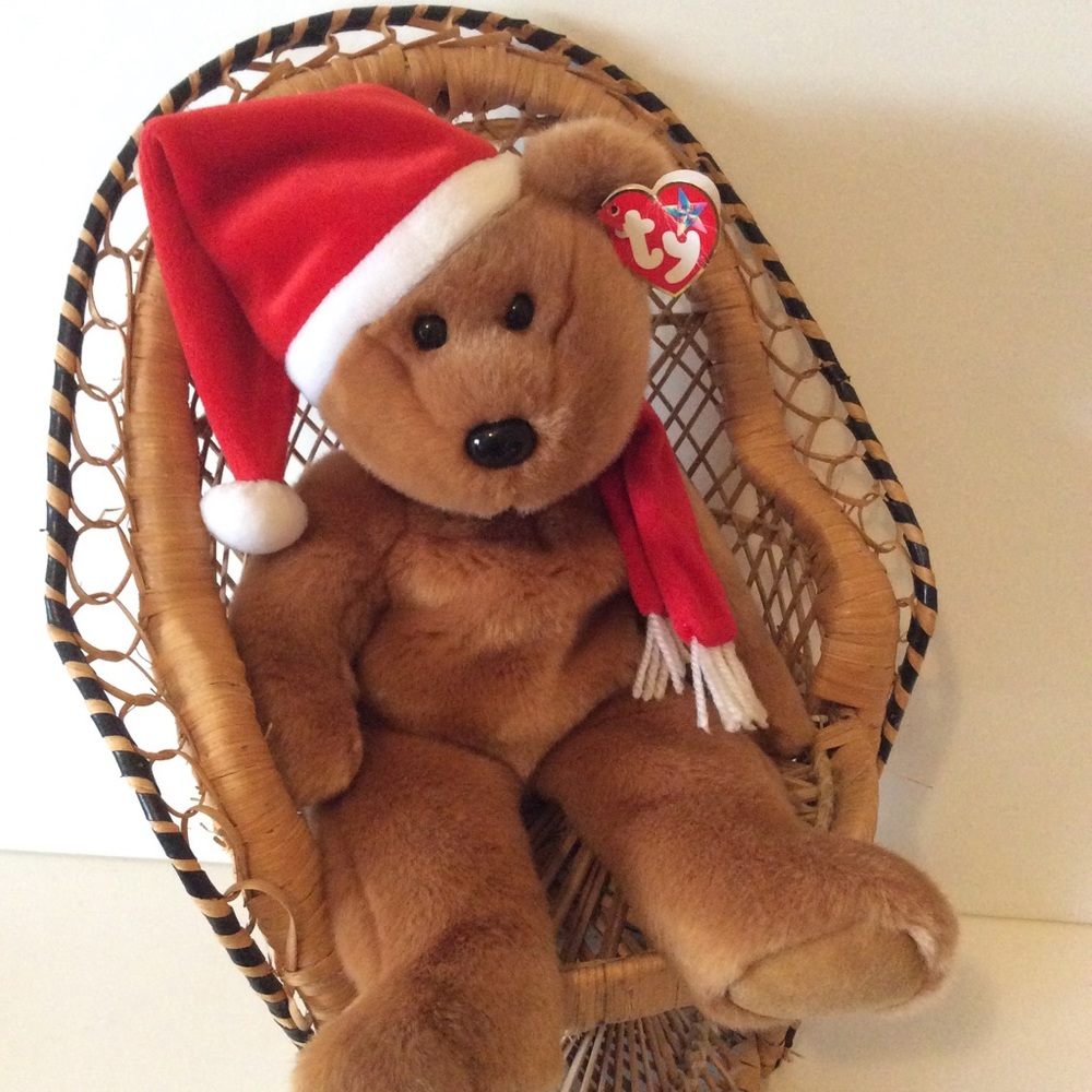 Ty Holiday Teddy Bear With Santa Hat and Scarf
